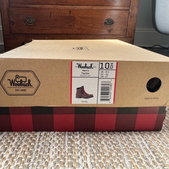Woolrich Packer Brown Suede Boots with Black leather accent and bold Red Laces